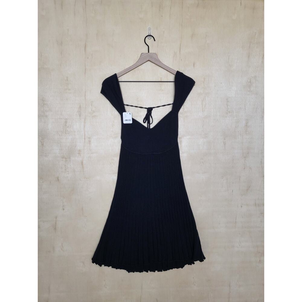 Size:L New Free People Black “Cherie Mini” open tie-back Pleated Dress